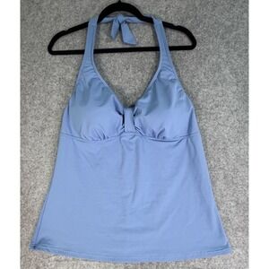 Lands End Womens Blue Halter Neck Tankini Swim Top Shelf Bra Size 16L